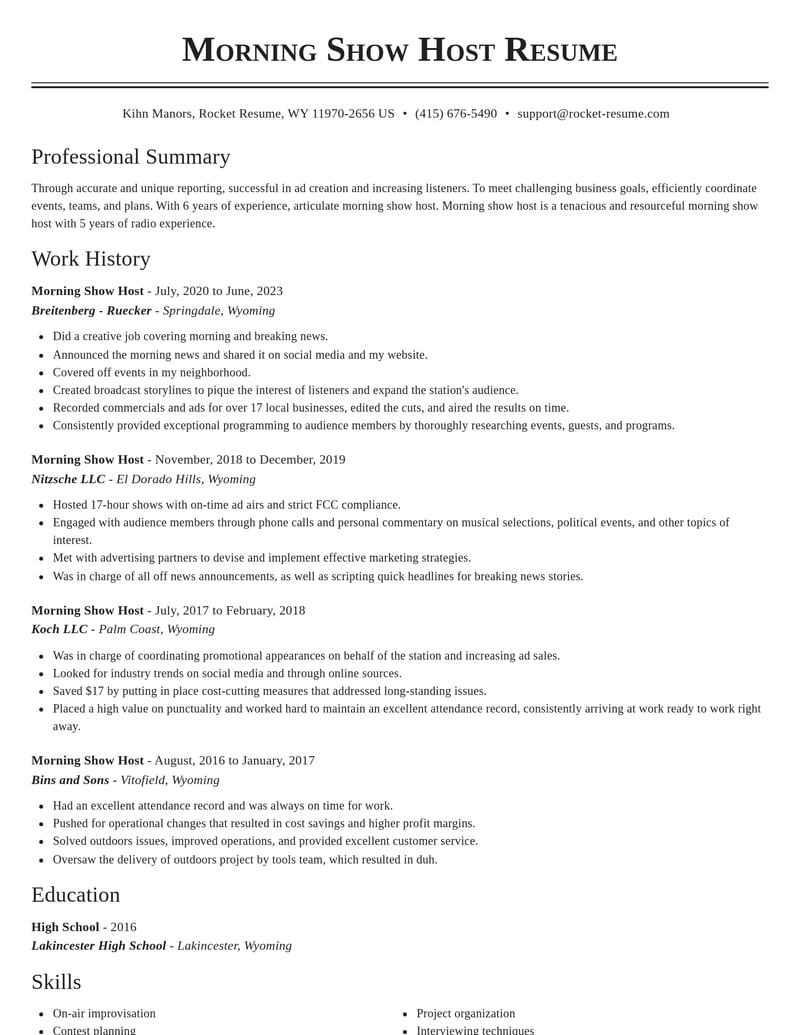 morning show host media and journalism resume classic template 0 cla