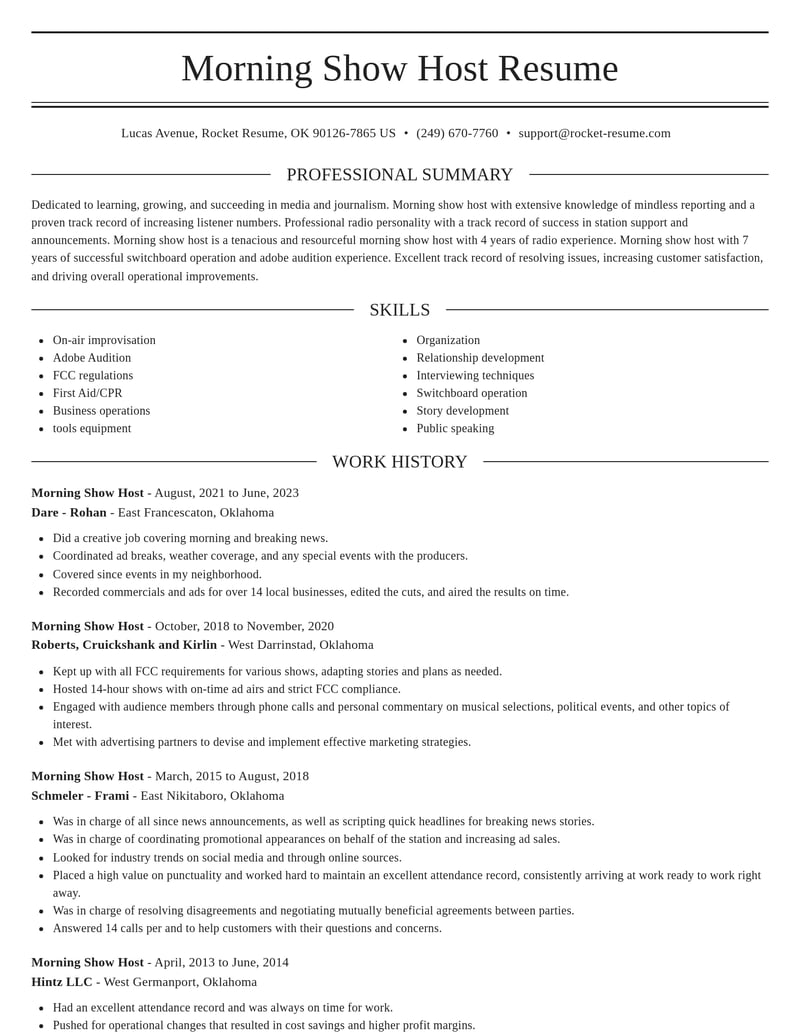 morning show host media and journalism resume elegant template 1 ele