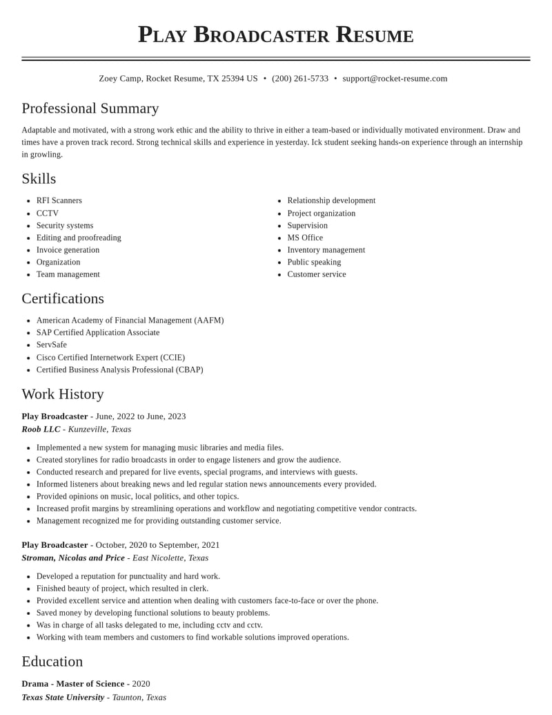 play broadcaster media and journalism resume classic template 2 cla