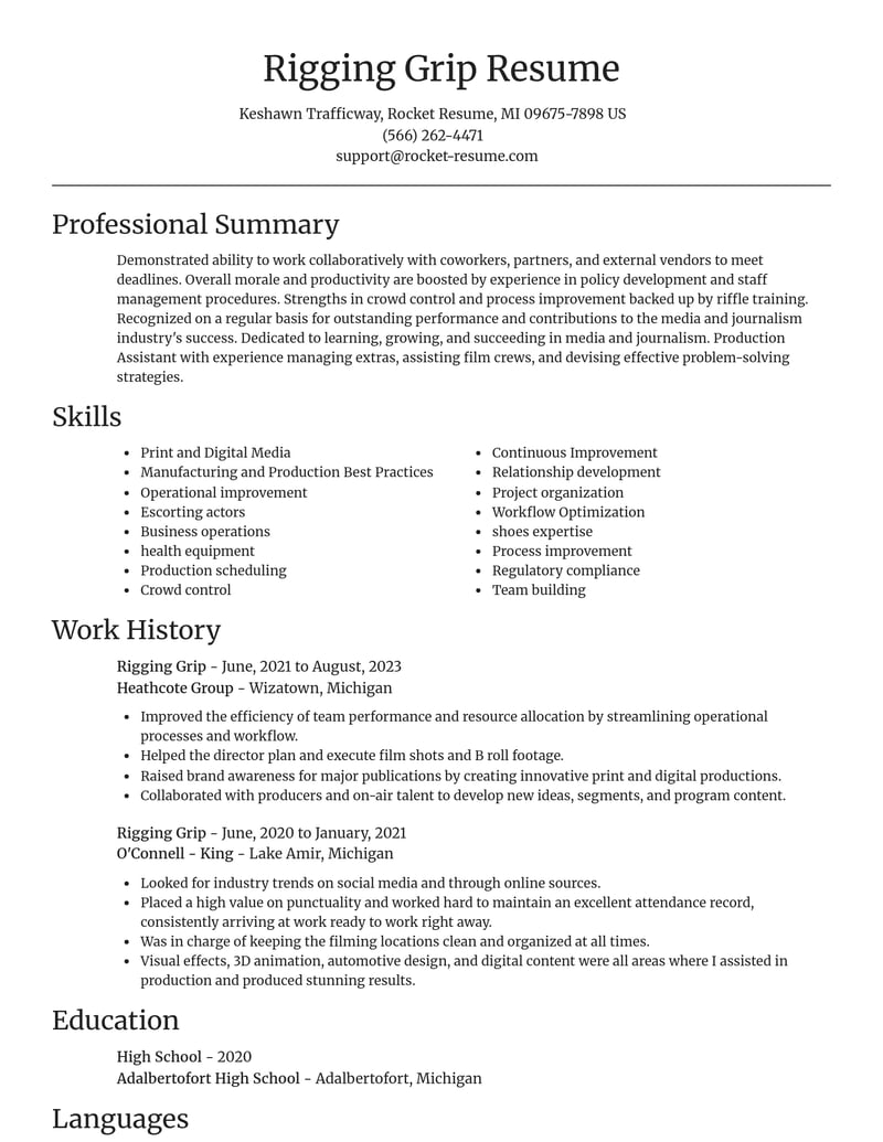 rigging grip media and journalism resume focal point template 2 foc