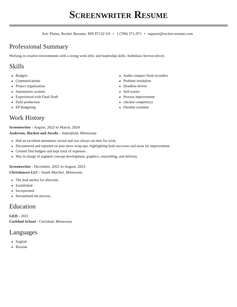 screenwriter media and journalism resume classic template 2 cla