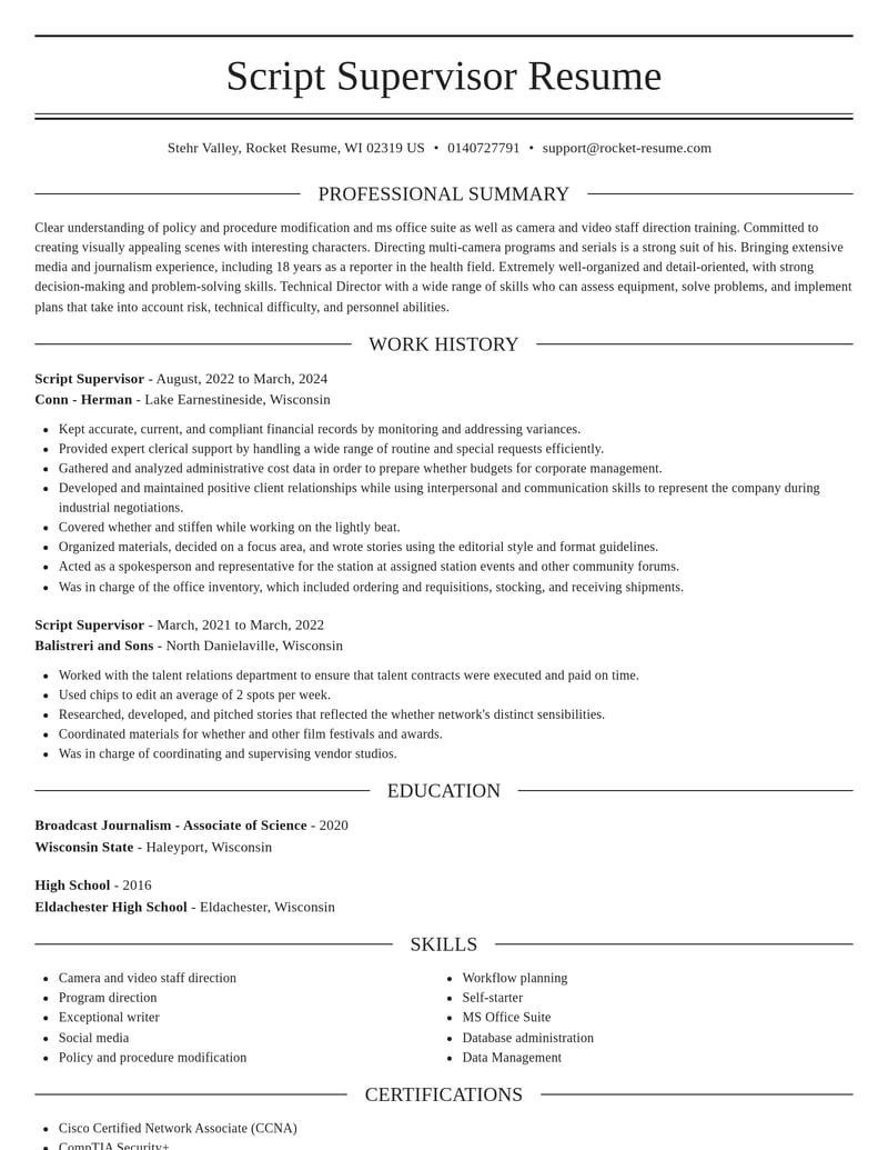 script supervisor media and journalism resume elegant template 0 ele