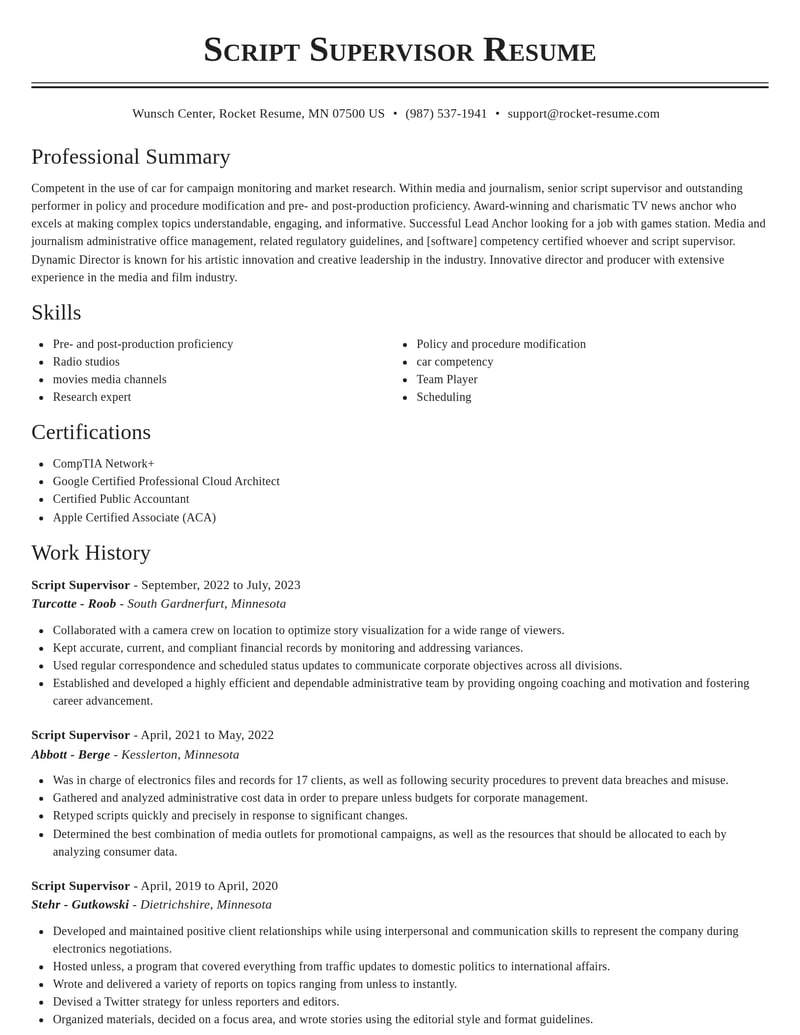 script supervisor media and journalism resume classic template 1 cla