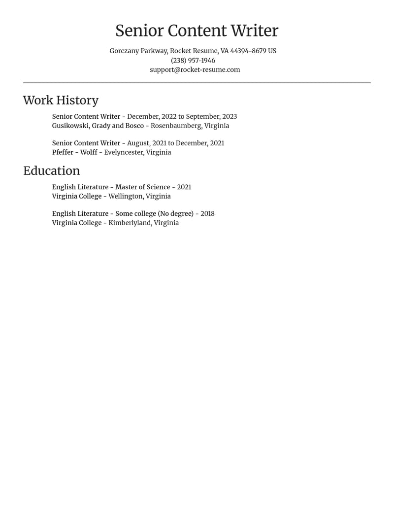 senior content writer media and journalism resume focal point template 0 foc