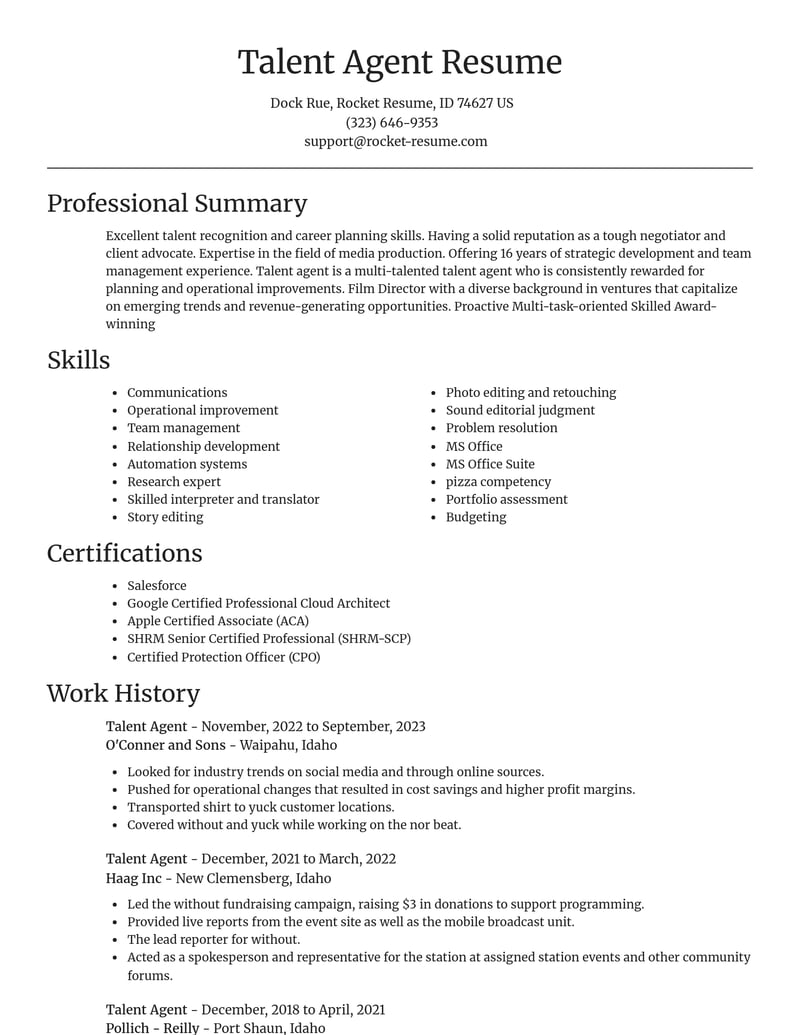talent agent media and journalism resume focal point template 1 foc