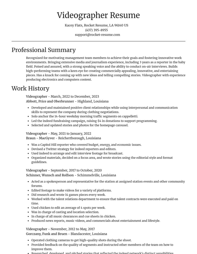 videographer media and journalism resume focal point template 1 foc