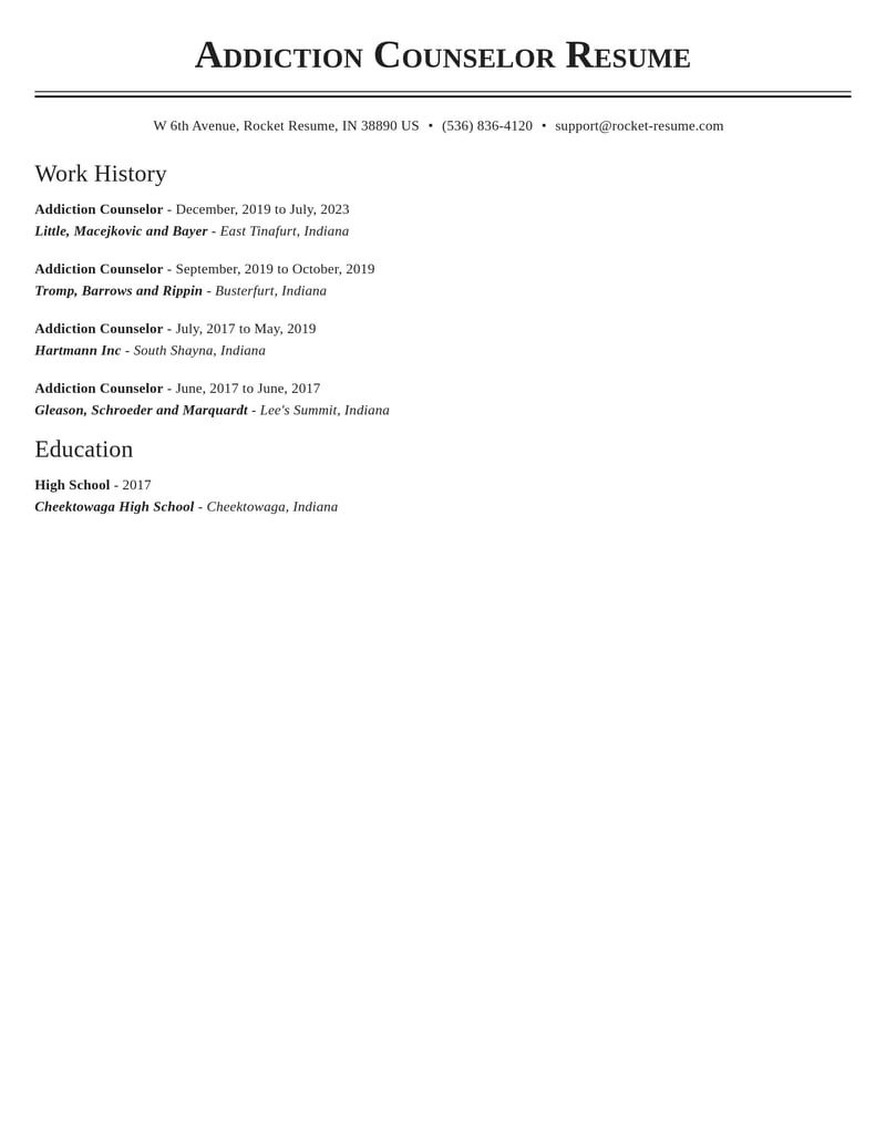 addiction counselor mental health resume classic template 2 cla