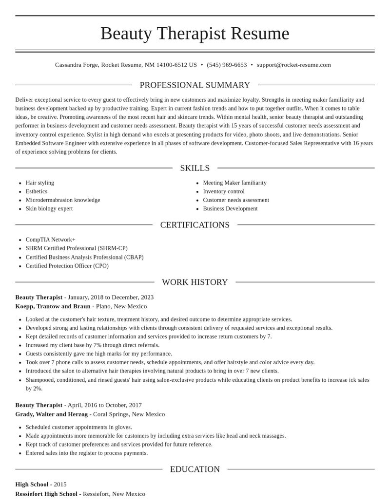 beauty therapist mental health resume elegant template 0 ele