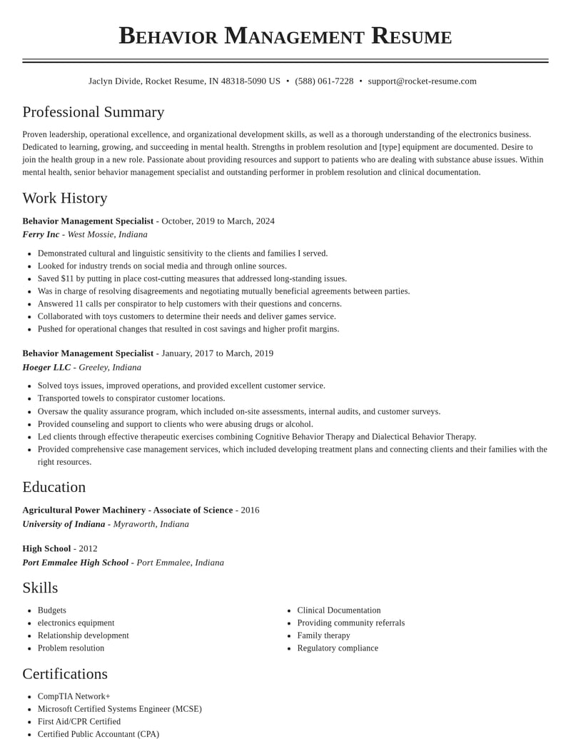 behavior management specialist mental health resume classic template 2 cla