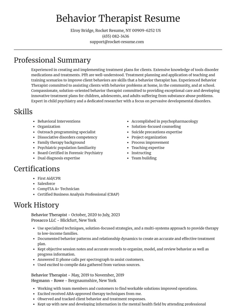behavior therapist mental health resume focal point template 2 foc