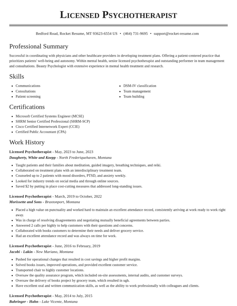 licensed psychotherapist mental health resume classic template 0 cla