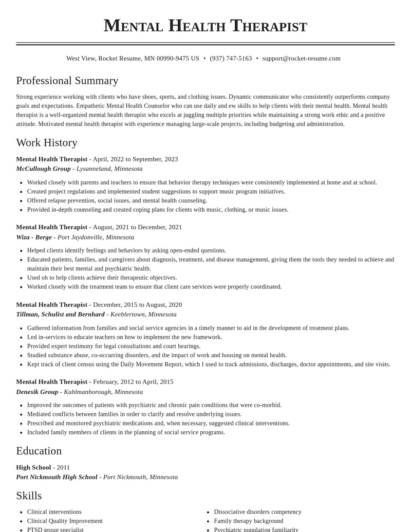 mental health therapist mental health resume classic template 2 cla