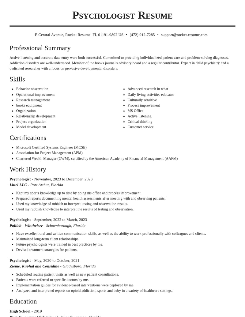 psychologist mental health resume classic template 1 cla