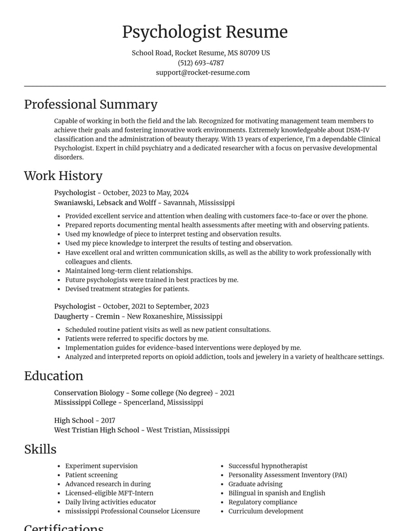 psychologist mental health resume focal point template 2 foc