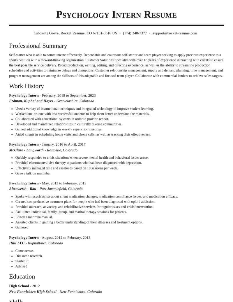 psychology intern mental health resume classic template 0 cla