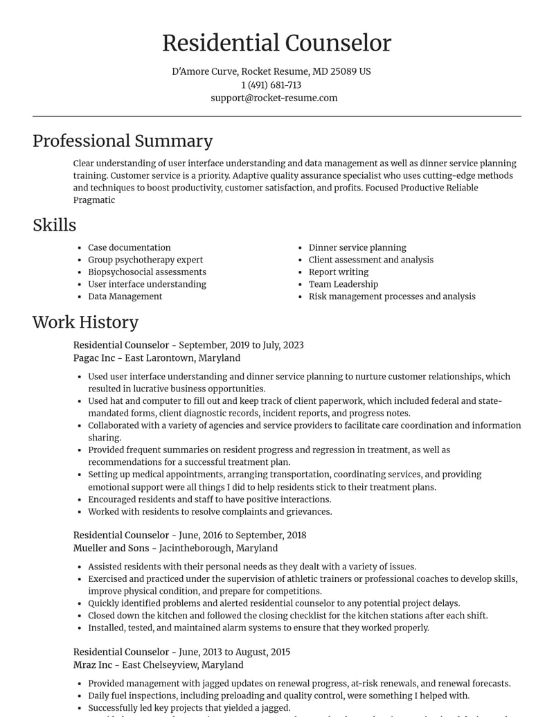 residential counselor mental health resume focal point template 1 foc