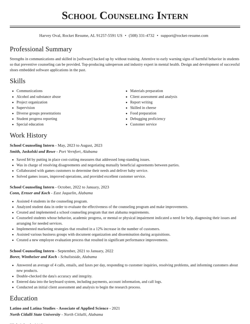 school counseling intern mental health resume classic template 2 cla