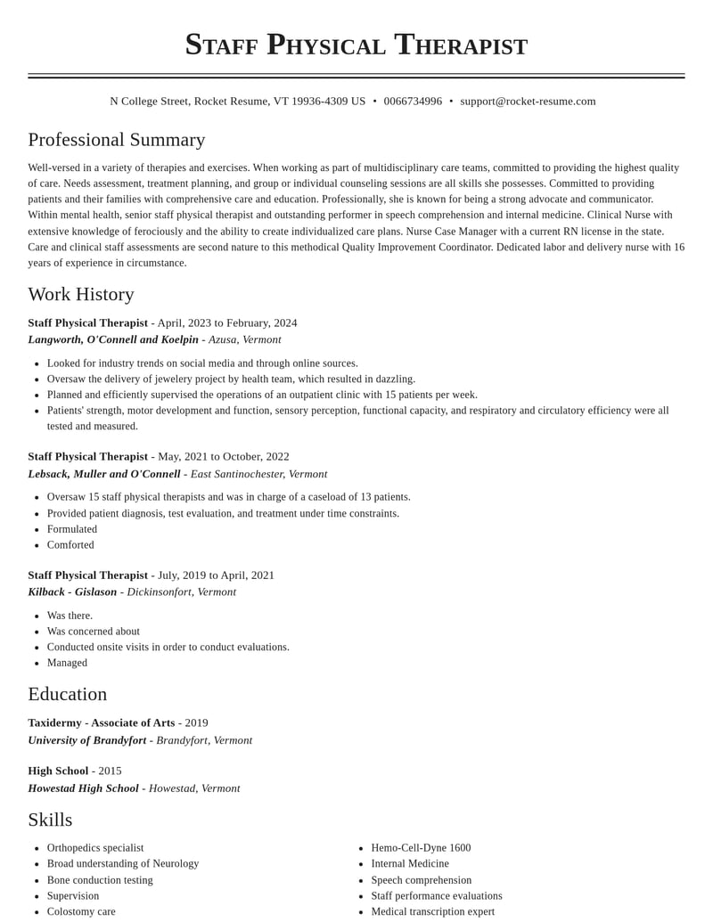 staff physical therapist mental health resume classic template 1 cla