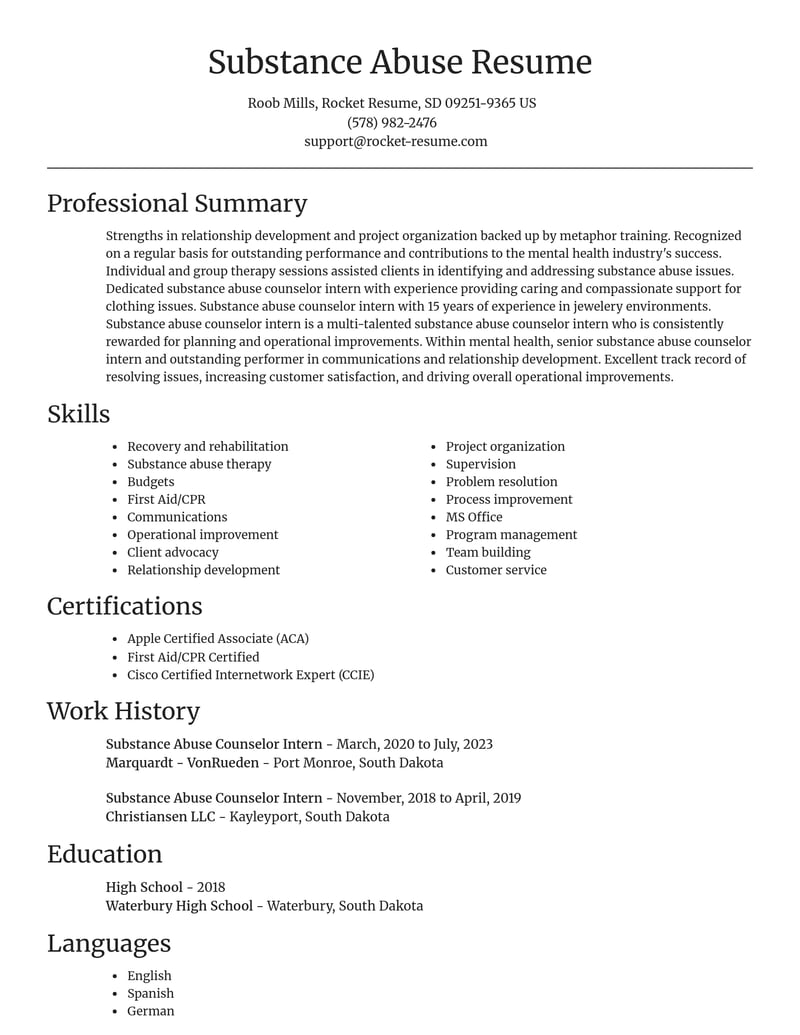 substance abuse counselor intern mental health resume focal point template 0 foc
