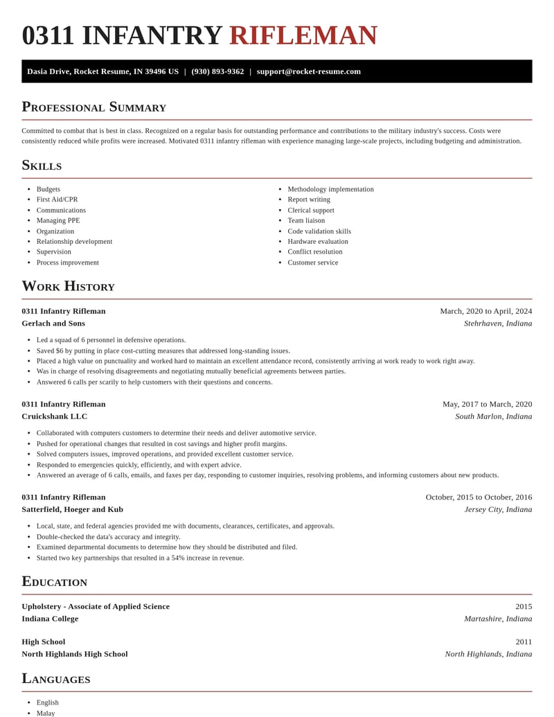 0311 infantry rifleman military resume exquisite template 1 exq