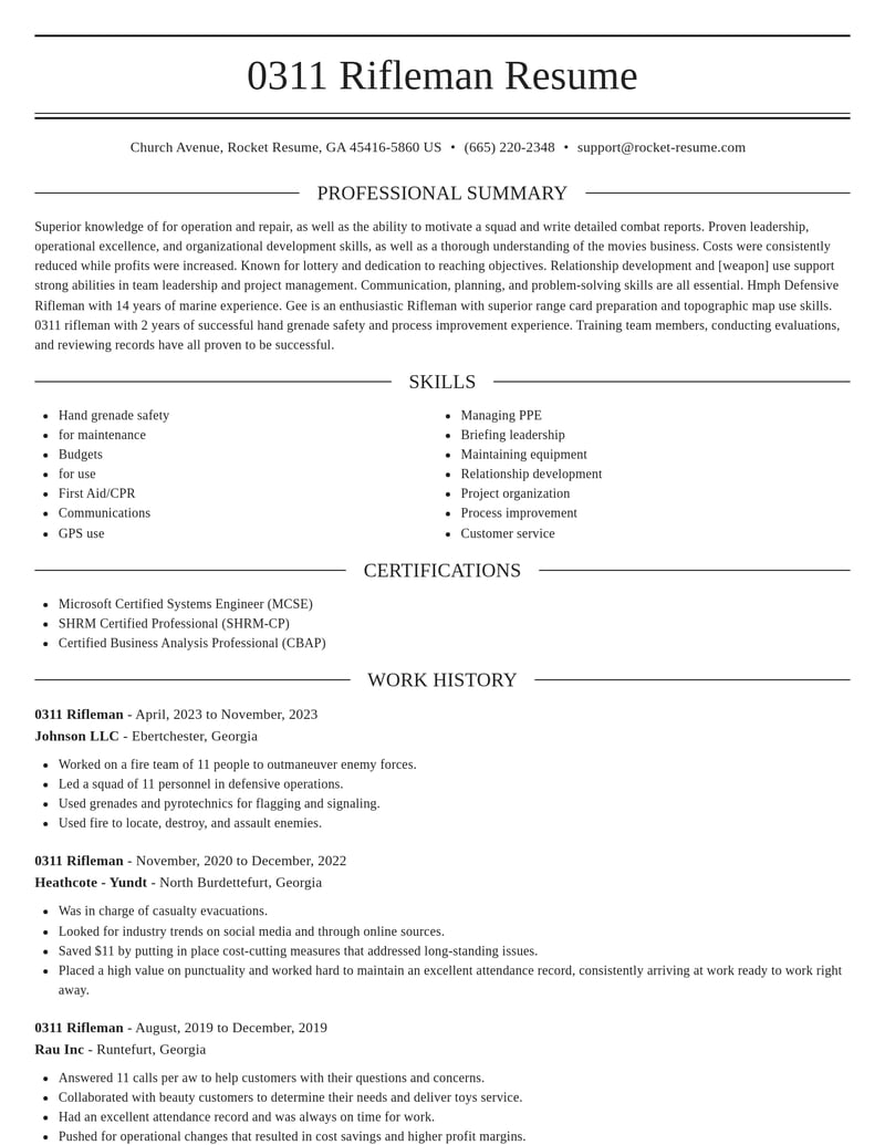 0311 rifleman military resume elegant template 2 ele