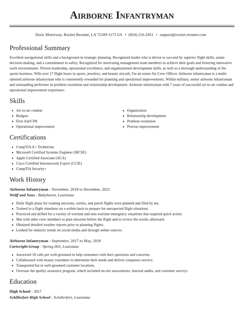 airborne infantryman military resume classic template 0 cla