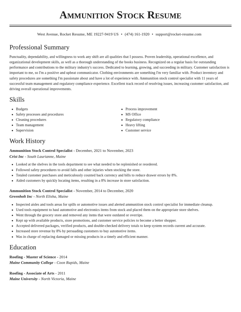 ammunition stock control specialist military resume classic template 2 cla