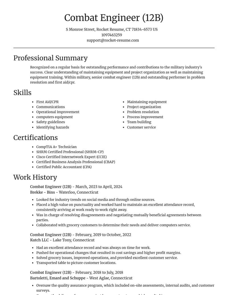combat engineer 12 b military resume focal point template 2 foc