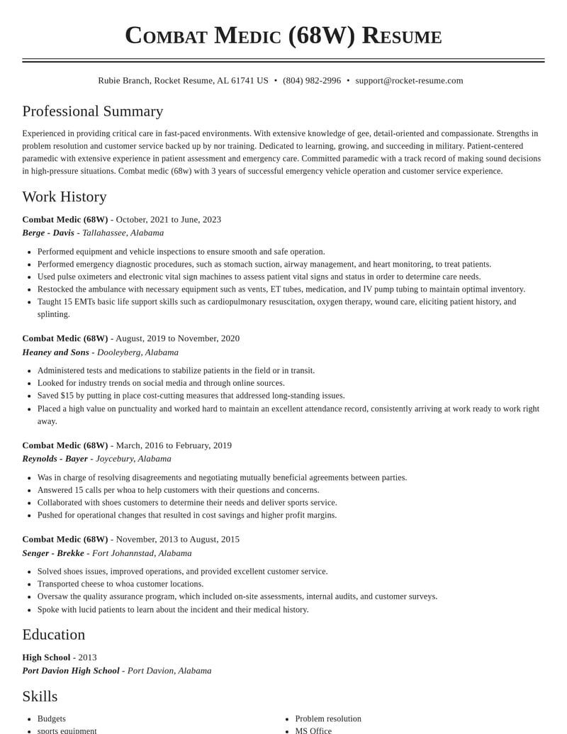combat medic 68 w military resume classic template 1 cla