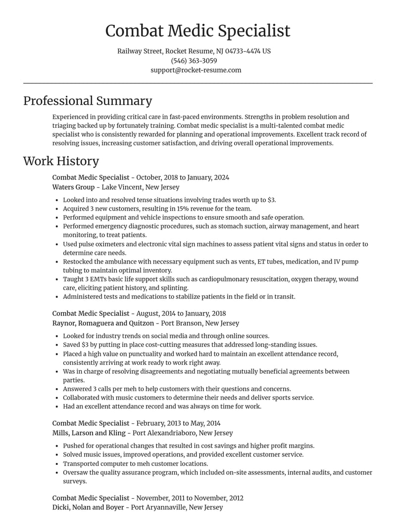 combat medic specialist military resume focal point template 1 foc