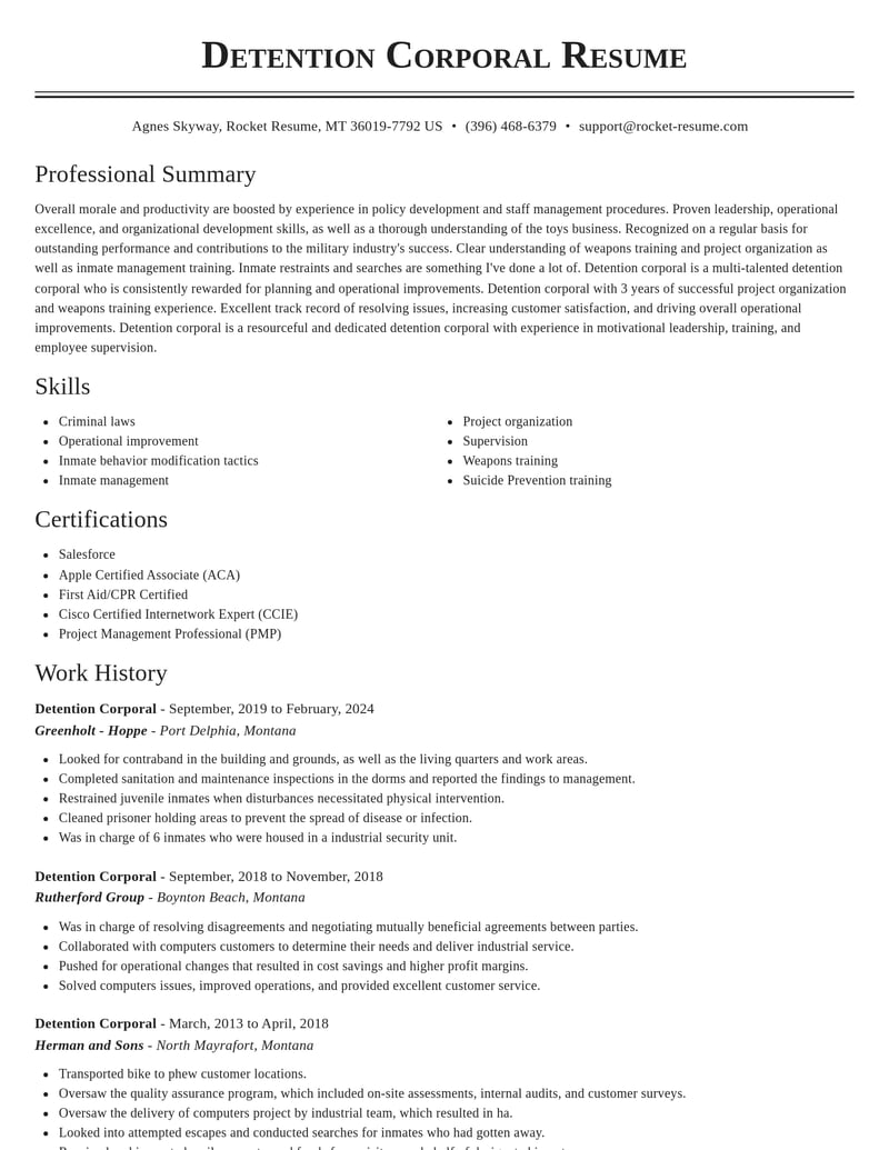 detention corporal military resume classic template 2 cla