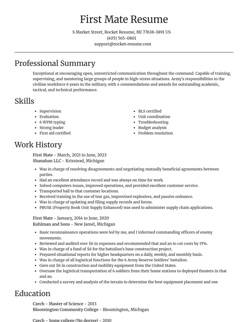 first mate military resume focal point template 2 foc