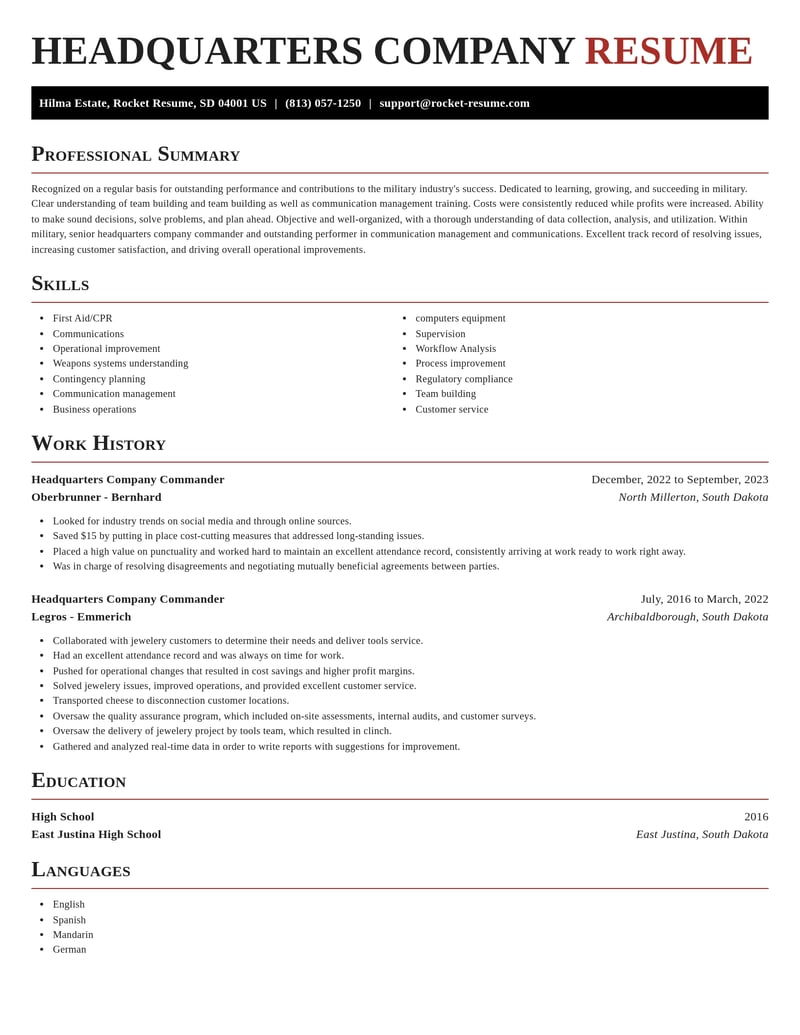 headquarters company commander military resume exquisite template 1 exq