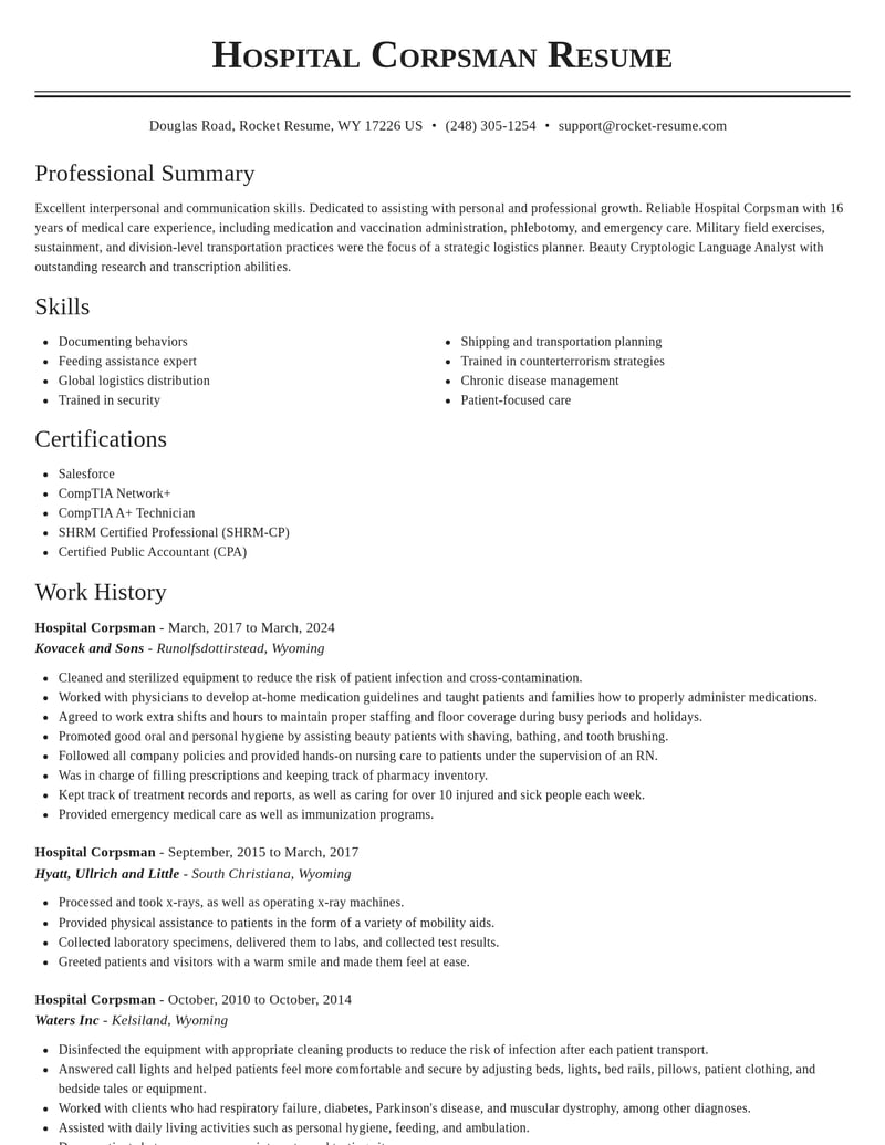 hospital corpsman military resume classic template 0 cla