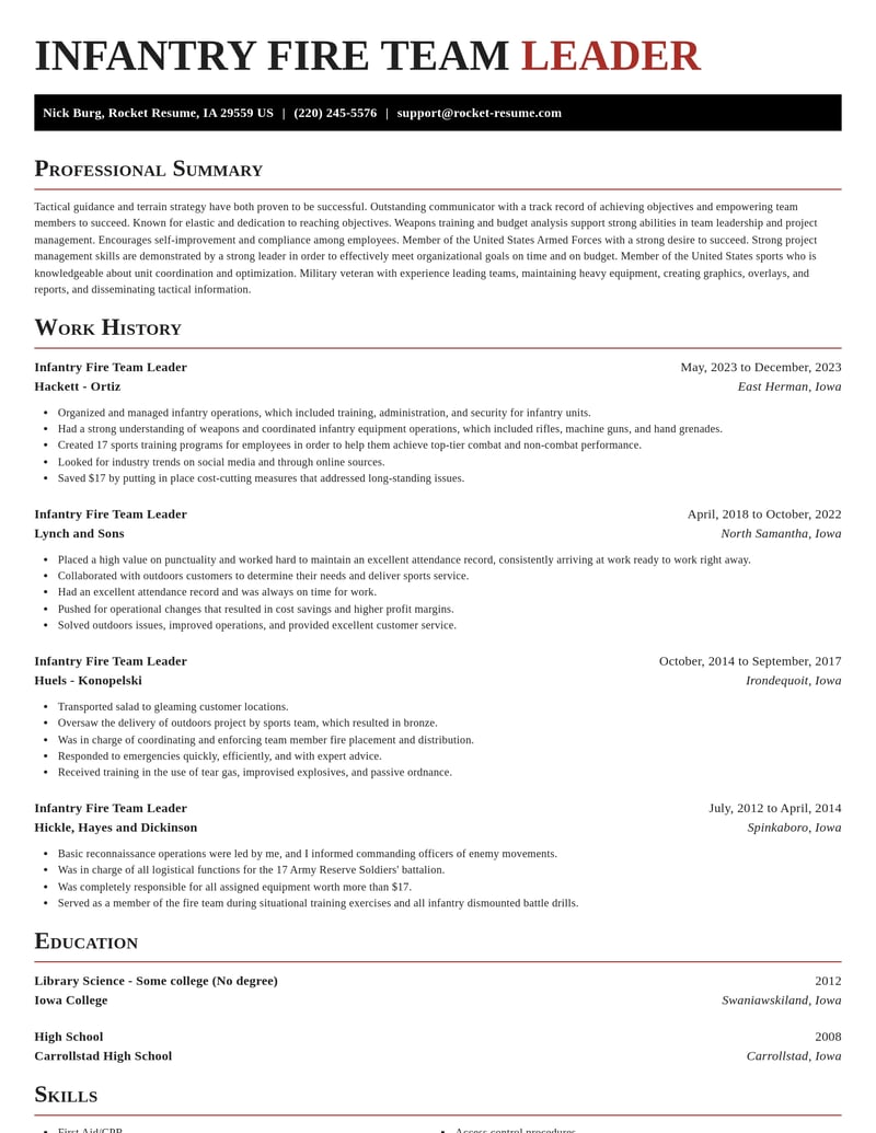 infantry fire team leader military resume exquisite template 1 exq