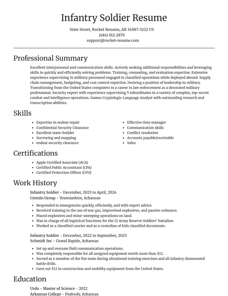 infantry soldier military resume focal point template 0 foc