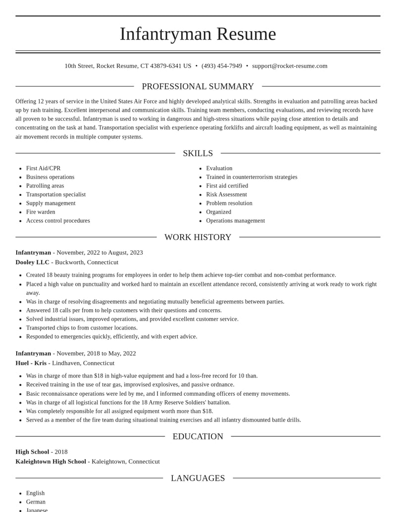 infantryman military resume elegant template 2 ele