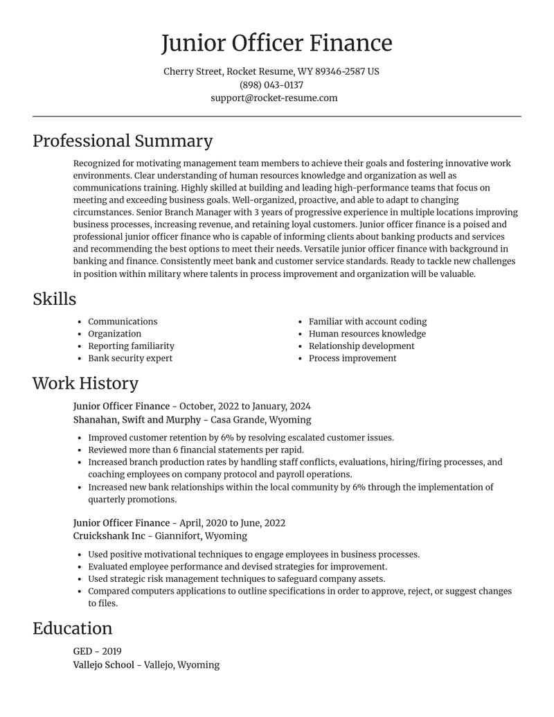 junior officer finance military resume focal point template 2 foc