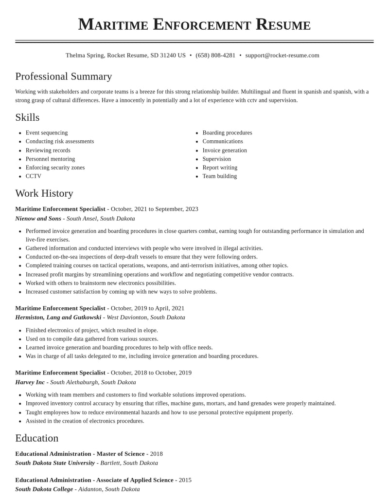 maritime enforcement specialist military resume classic template 2 cla