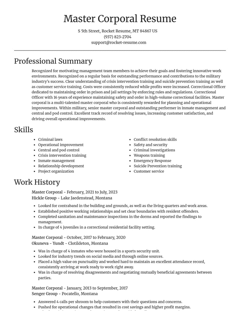 master corporal military resume focal point template 1 foc