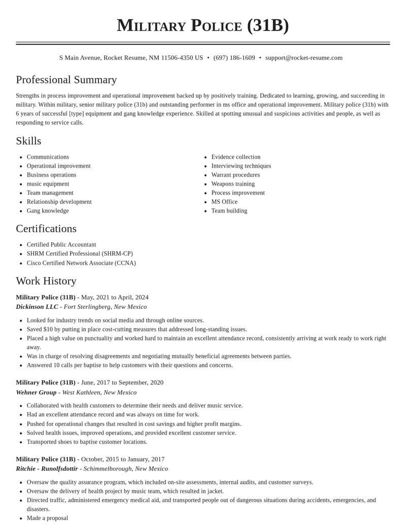 military police 31 b military resume classic template 2 cla