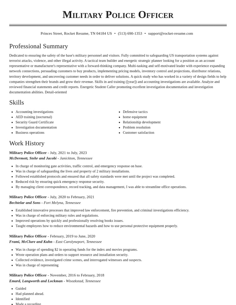 military police officer military resume classic template 1 cla