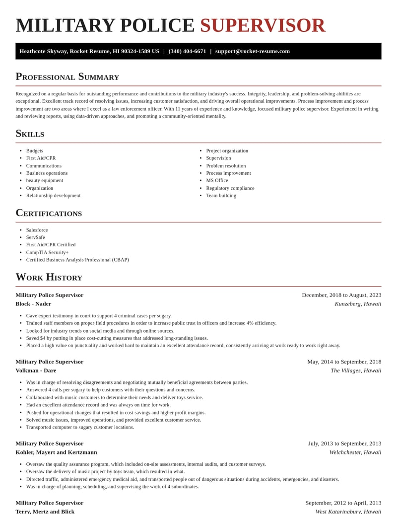 military police supervisor military resume exquisite template 0 exq