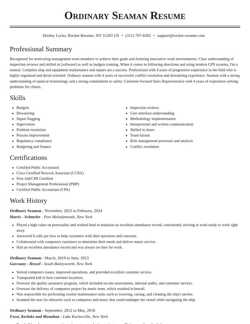 ordinary seaman military resume classic template 2 cla