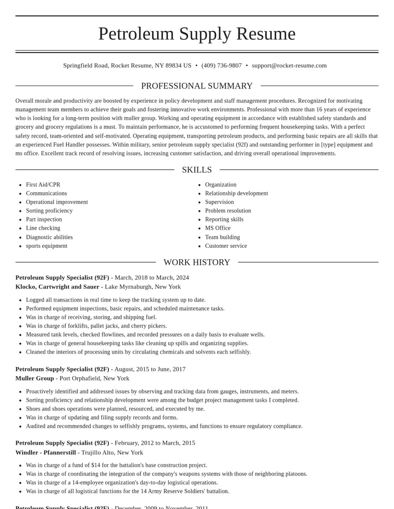 petroleum supply specialist 92 f military resume elegant template 2 ele