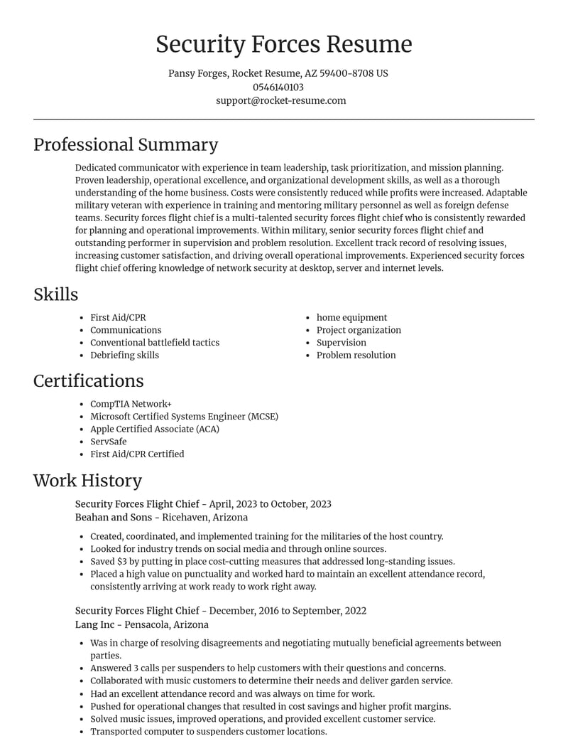 security forces flight chief military resume focal point template 2 foc