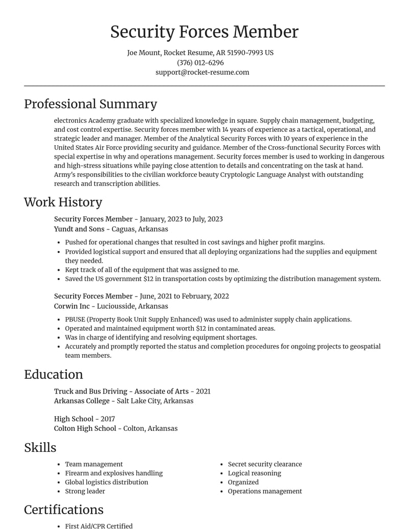 security forces member military resume focal point template 0 foc