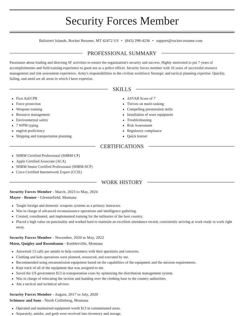 security forces member military resume elegant template 1 ele