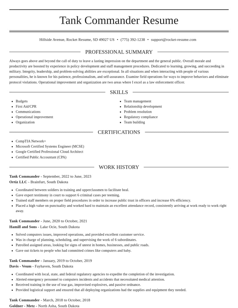 tank commander military resume elegant template 2 ele
