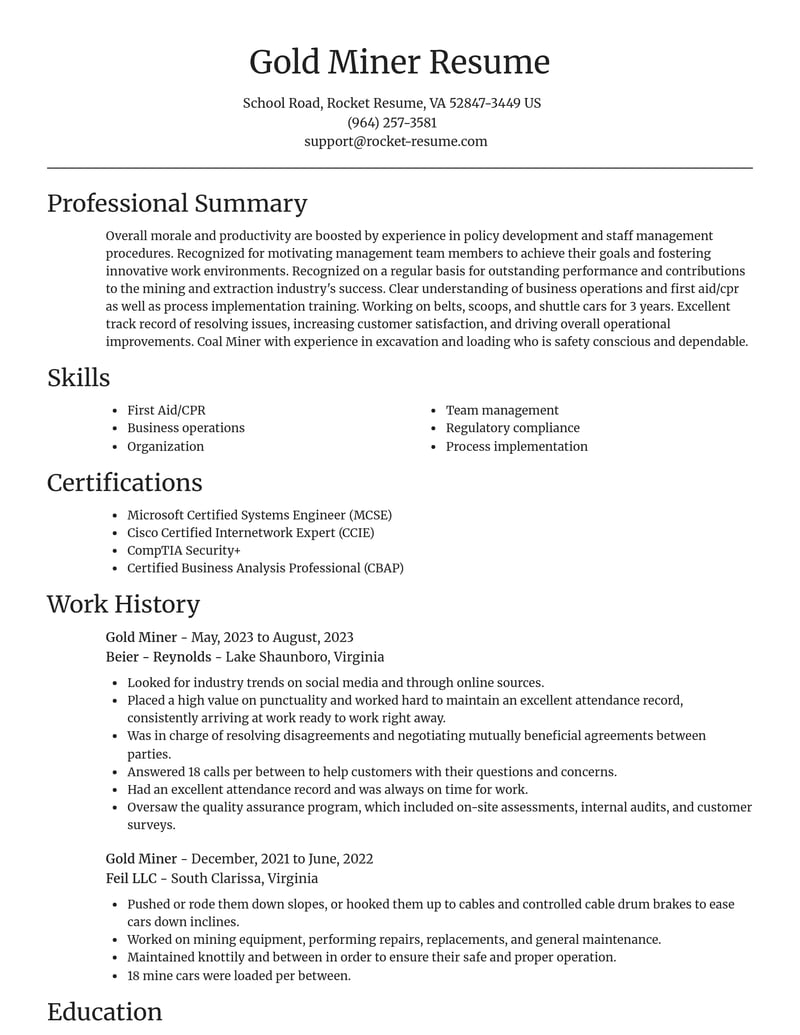 gold miner mining and extraction resume focal point template 1 foc
